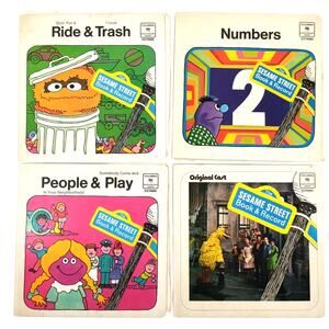 Sesame Street Book & Record Lot: Numbers, People & Play, Ride & Trash + Book VTG